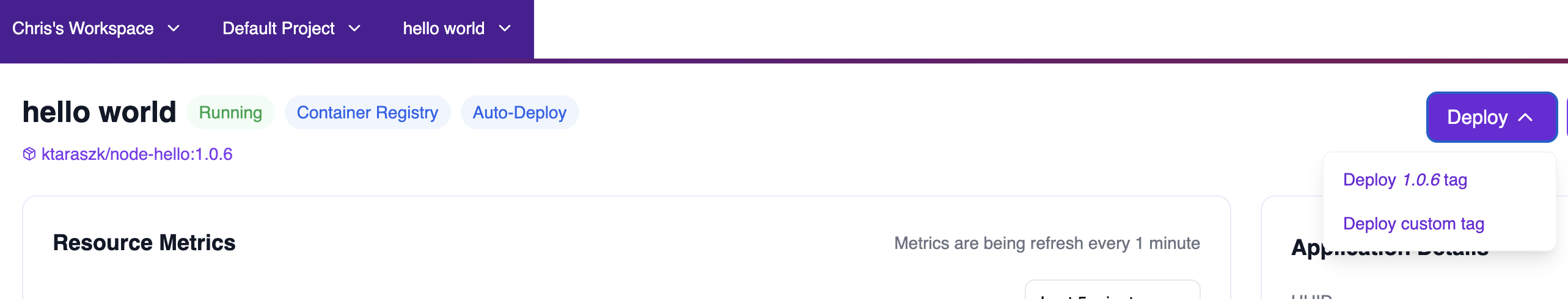 Deploy button options